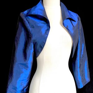 1950s, Vintage, Iridescent, Taffeta, Spread Collar, Cropped, Bolero, Jacket. Size XS/S