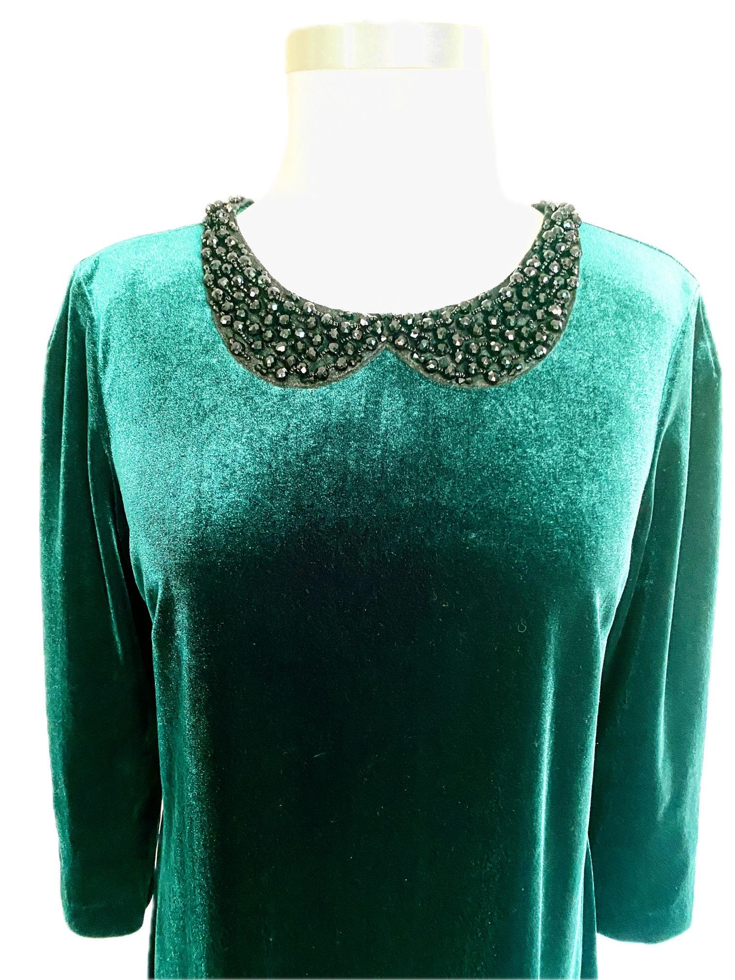 Betsey Johnson, Dark Green Velvet Dress With Beaded Collar, Size 10, Medium  - Etsy