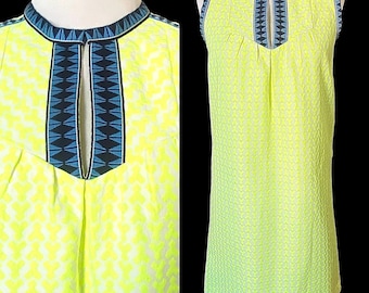 Vintage, J.Crew, Neon Lime Green and White Sheath Dress, Size XS, Small