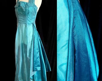 1950s, Vintage, Organza, Iridescent, Turquoise Party Dress, Size XXS / XS