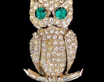 Vintage, 1960s, Pell, Rhinestone Owl Brooch, Pin