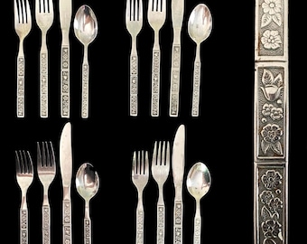Vintage 1960s /1970s, Spring Fever, Oneida, Northland Stainless, Korea, 4 Place Settings, Set of 16