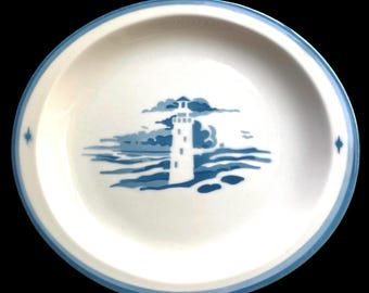 Vintage, 1920s, 1930s, Syracuse China, Blue Lighthouse, Oval Plate, Platter