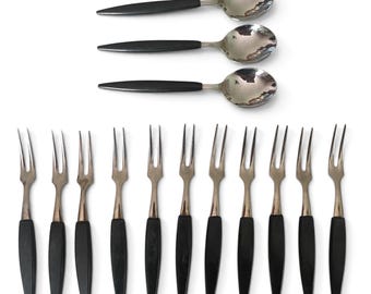 Vintage, 1950s/ 1960s, MCM, Crom Spoons and Japanese Appetizer Forks. Set of 14