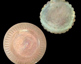 Vintage, Copper Plate, Bowl, Verdigris, Dishes, Set of 2