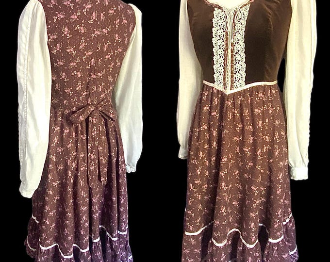 Vintage, Gunne Sax Dress by Jessica, 1970s, Brown Velvet Corset and ...
