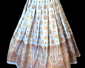 Vintage, 1950s Egyptian, Indian, Gold Metallic Print Full Skirt, Size Medium