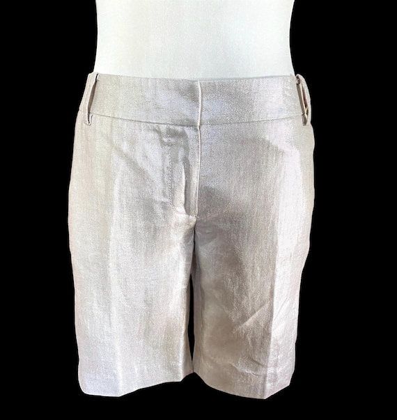 J.Crew, Vintage, 2000s, J.Crew, Metallic Silver, Low Rise Linen Shorts, Size 2, 4