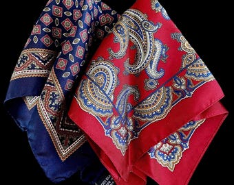 Vintage, 1990s, Set of 2, Mens, Silk, Pocket Squares