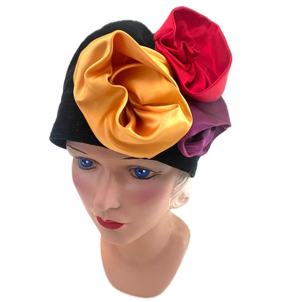 Vintage, 1990s, Deborah Stevenson Black Velvet Cloche Hat View 3