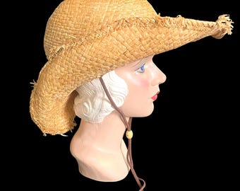 Vintage, 1990s, Scala Collection, Distressed, Straw, Cowboy Hat, 22”