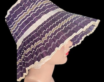 Vintage, 1960s, Straw, Pleated, Foldable Bucket Hat, 21"