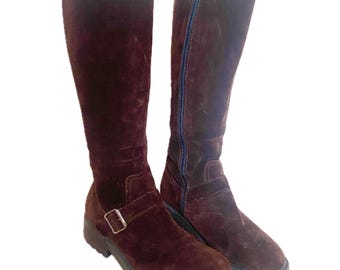 Vintage, Early 2000s, Y2K, J. Crew, Brown Suede Biker Boots, Riding Boots, Size 7