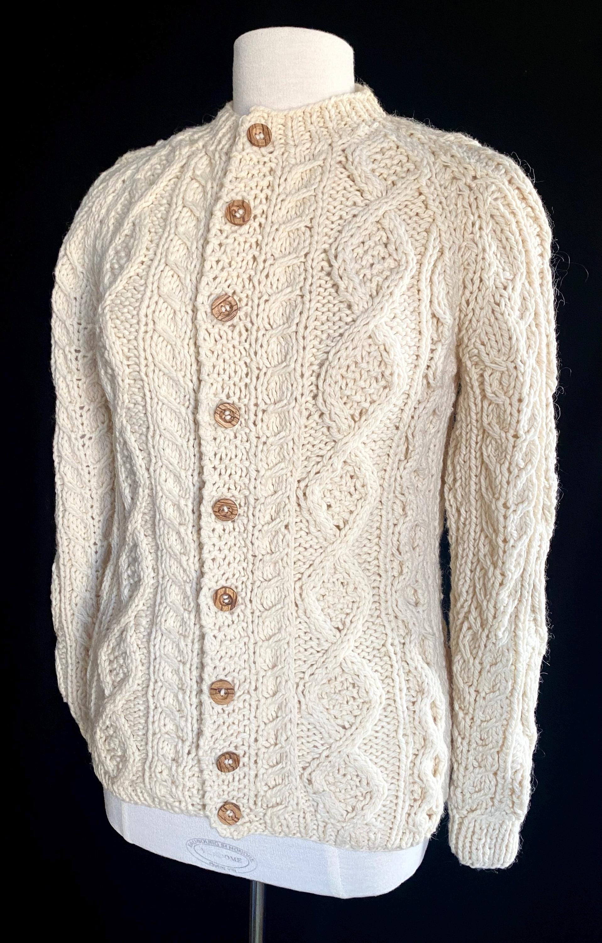 Vintage, 1980s, Irish, Wool, Handknit, Cardigan Sweater, Women