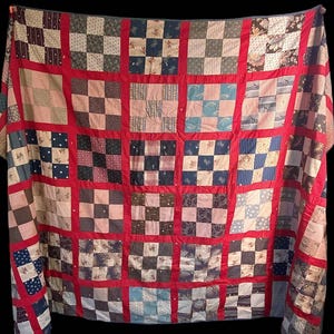 Vintage, Antique, 1910, Feedsack, Double Nine Patch Quilt