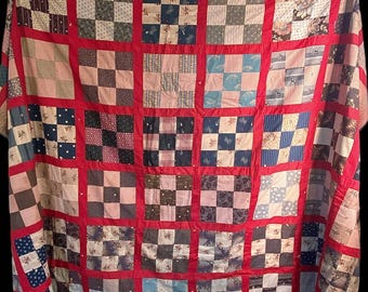 Vintage, Antique, 1910, Feedsack, Double Nine Patch Quilt