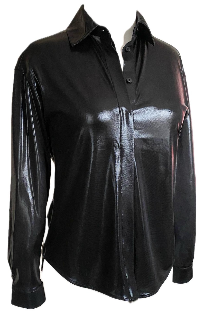 Anthropologie, Shiny Black Shirt, Blouse, Size Small image 2