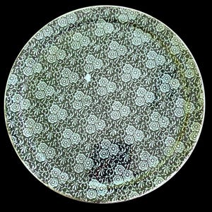 Vintage, 1900, German, Faience, Green and Black Floral Ceramic Trivet, V. Sarreguemines