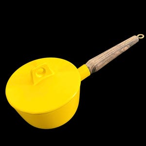 Vintage, 1960s, Yellow, Enamel, Cast Iron, MCM, Small, Mini, Saucepan, Butter, Cooking Pot
