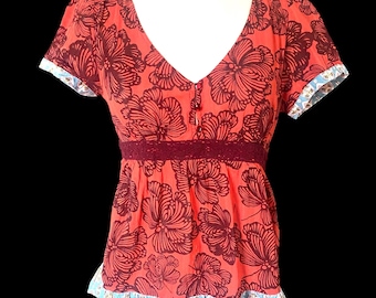 Vintage, 1990s,  Edme and Esyllte, Anthropologie, Coral Floral Blouse, Size XS