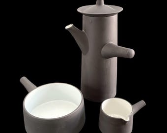 Vintage, Dansk, Set of 3, Flamestone, Hot Chocolate Pot with Lid, Creamer, Saucepan, Jens Quistgaard, MCM, Matte Brown/Black, Coffee Pot