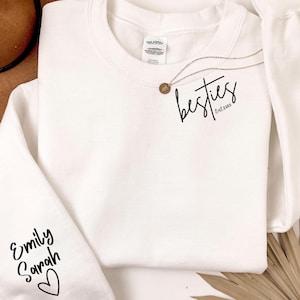Personalized Besties Hoodie With Name on Sleeve,Matching Best Friends Sweatshirt,Cute Bestie Gift,Birthday Hoodie For Best Friend, BFF Gifts