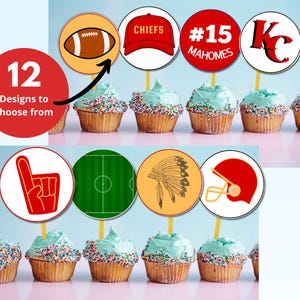 Kansas City Chiefs Cupcake Toppers, Chiefs Football, Chiefs Game, Kansas City Decor, Football Theme Cake Topper, Sunday Football