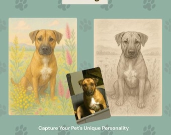 Custom Pet Portrait from Photo – Dog or Cat Sketch – Digital Pet Drawing – Personalized Pet Gift -Pet Memorial Gift - multiple pets.