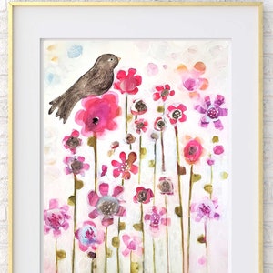 Bird Folk Art Modern Folk Art Print from Original Painting