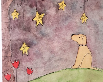 Dog Birthday Card, Yellow Lab Card, Dog Greeting Card, Blank Dog Card, Dog Illustrated Card, Handmade Dog Card, Large Greeting Card