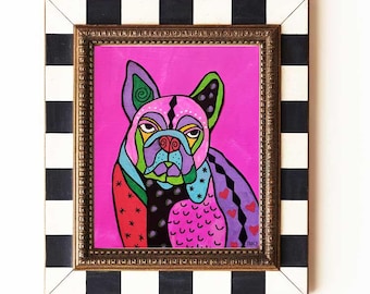 Portrait de bouledogue français Art folklorique d'après une peinture originale Art folklorique Jodi Queenan Artist