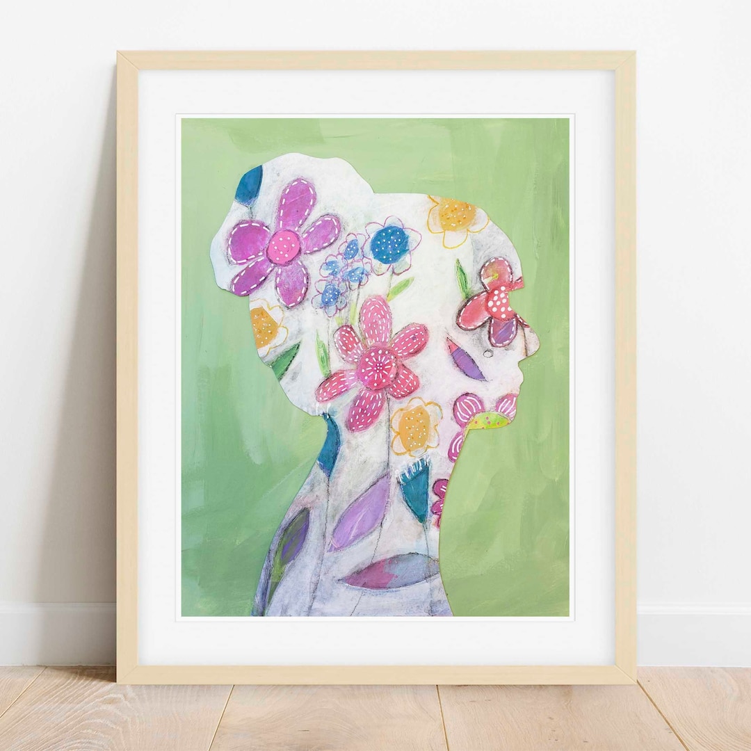 Folk Art Silhouette Woman Portrait Print of Original Painting Giclee - Etsy