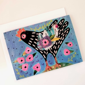 Chicken Greeting Card, Rooster Card, Black Chicken Card, Farm Card