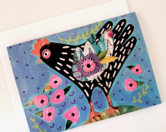 Chicken Greeting Card, Rooster Card, Black Chicken Card, Farm Card