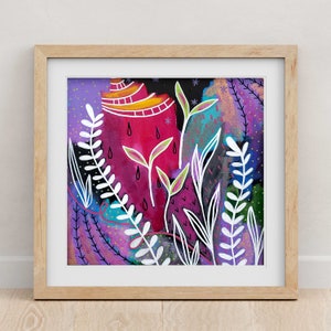 Contemporary Abstract Giclee Print from Original Painting Folk Art Spring Rain by Jodi Queenan, Artist