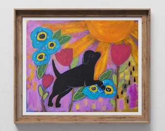 Dog Folk Art Print Black Lab