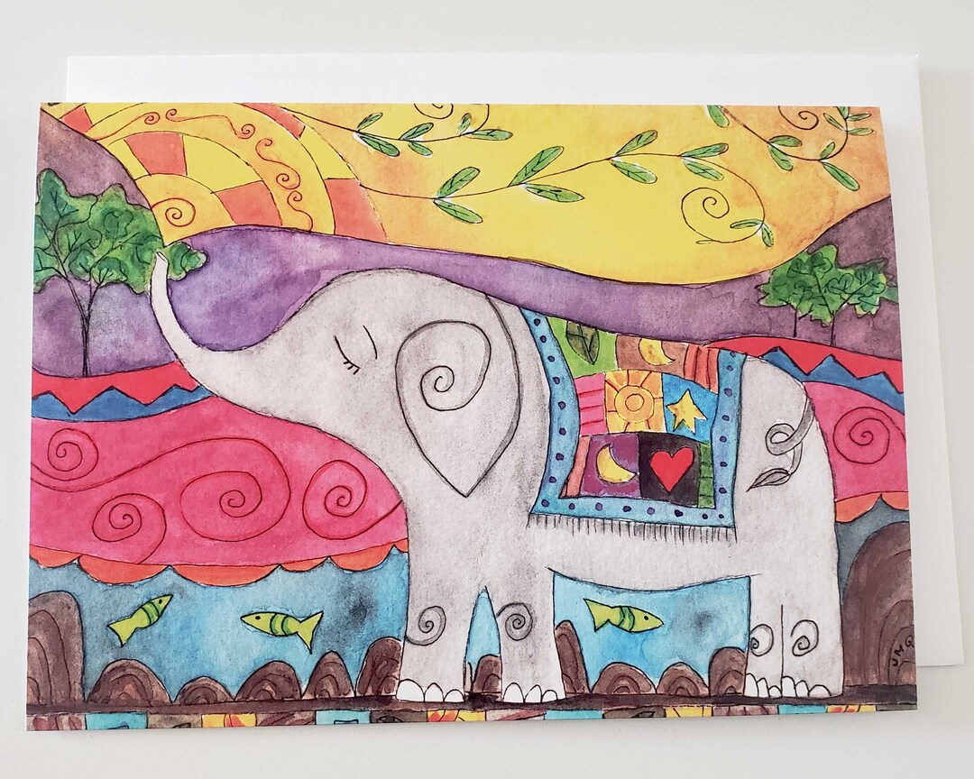 Elephant Card, Unique Greeting Card, Card With Elephant - Etsy