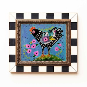 Folk Art Chicken Painting Collage Art from Original Painting Collage ART Modern Folk Art