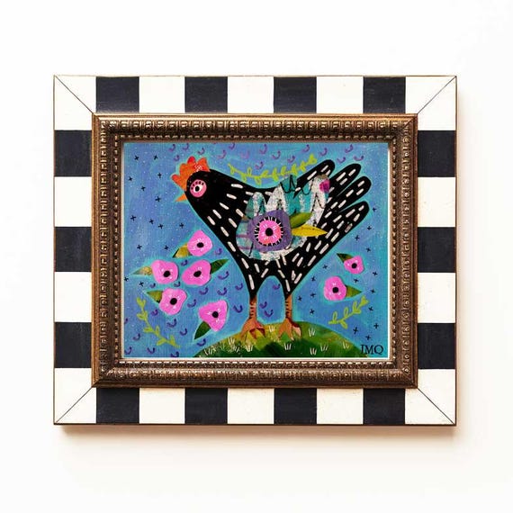 Folk Art Chicken Painting Collage Art from Original Painting Collage ART Modern Folk Art
