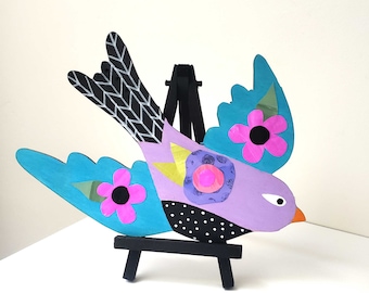 Bird Folk Art Original Hand Painted Christmas Home Ornament Modern Folk Art