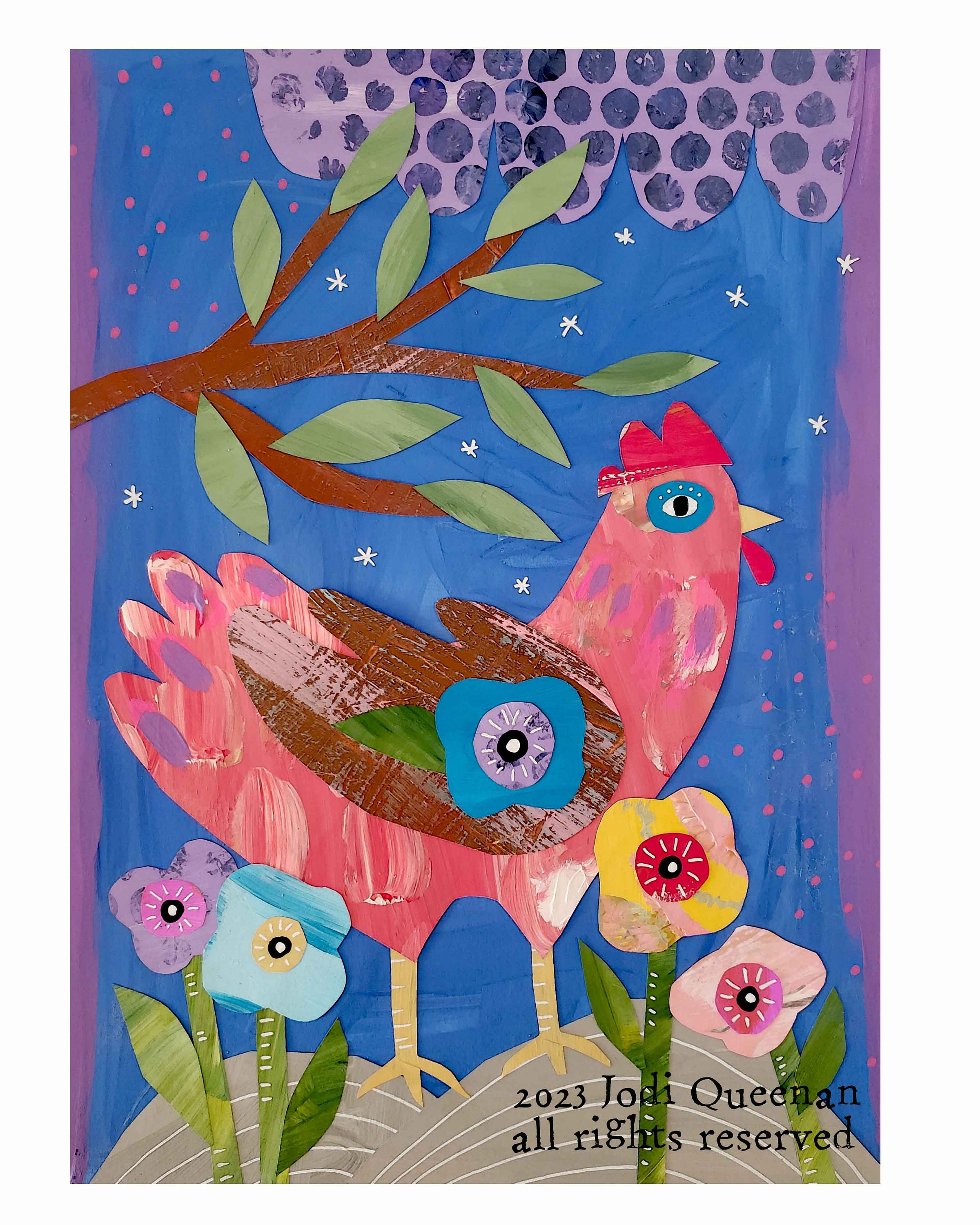 Folk Art Chicken Painting Collage Art From Original Painting Collage ART Modern Folk Art Etsy