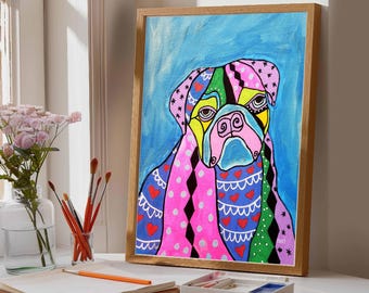 Portrait de bouledogue anglais Art folklorique d'après une peinture originale Art folklorique Jodi Queenan Artist