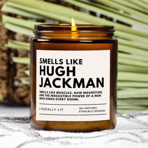 Smells Like Hugh Jackman Scented Soy Candle, Hugh Jackman Fan (Multi-Size, Amber Jar)