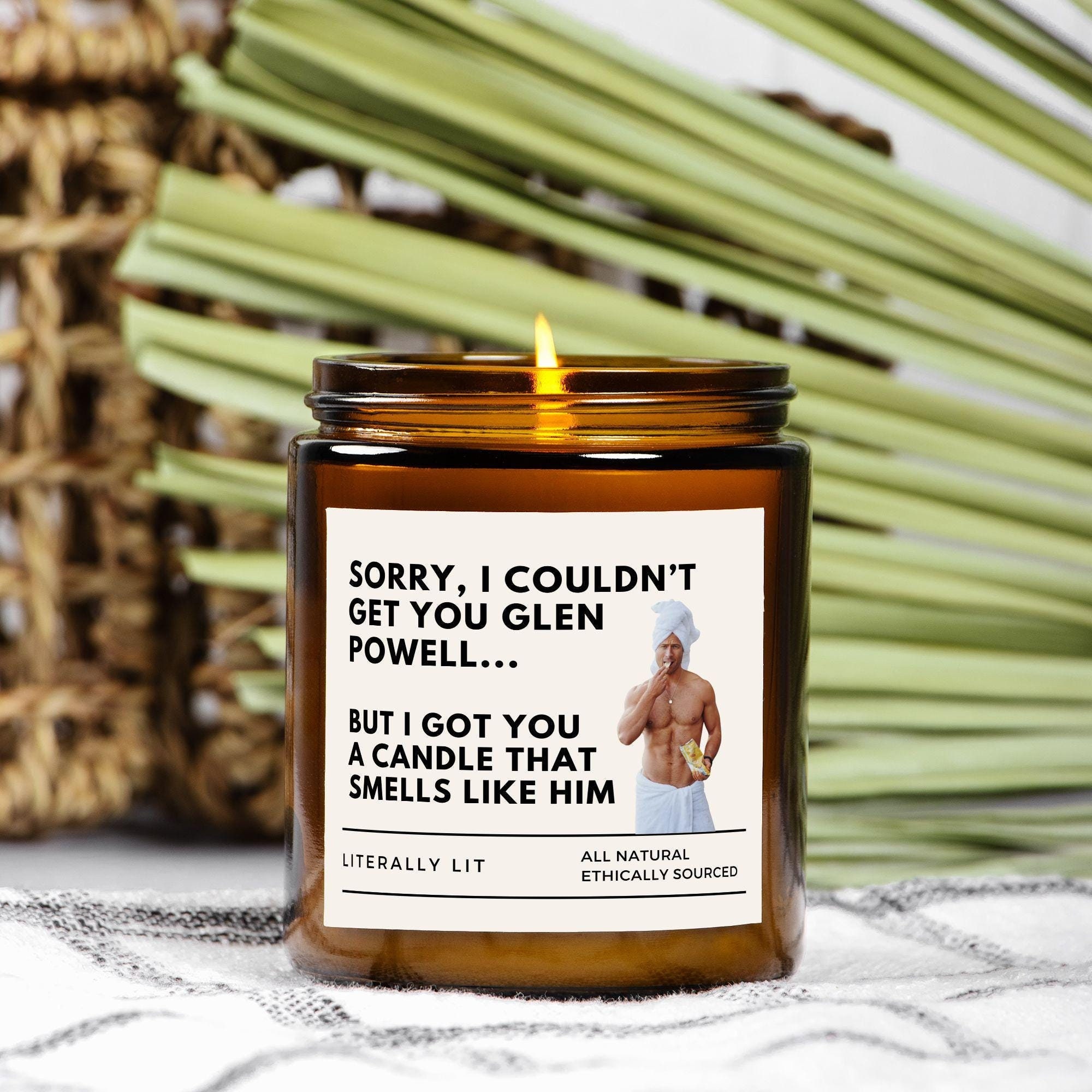 Glen Powell Fan Gift, Smells Like Glen Powell, Scented Candle, Glen Powell Merch, Glen Powell Gift, Amber Jar Candle, Multi-Size