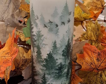 Misty Forest Pillar Candle | Woodland Evergreen Candle | Rustic Nature Decor | Nature-Inspired Gift
