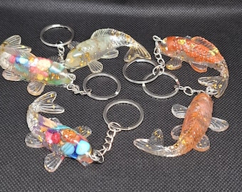 Handmade Resin Koi Fish Keychain | Crystal Inlay, Lucky Charm