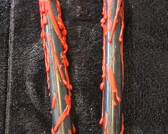 Bleeding Black Taper Candles: Gothic Halloween Decor, Set of 2