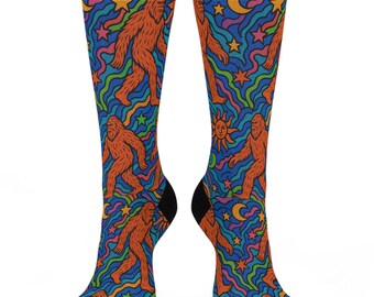 Calcetines psicodélicos con estampado de Pie Grande, coloridos, diseño alucinante, regalo divertido para él y para ella.