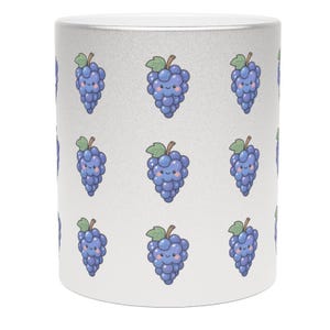 Cute Cartoon Grape Cluster Silver Metallic Mug | Whimsical Kawaii Coffee Cup | Unique Gift for Her
