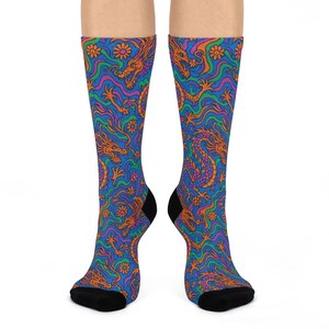 Psychedelic Dragon Crew Socks Fun Gift Novelty Patterned All-Over Print for Her Him They